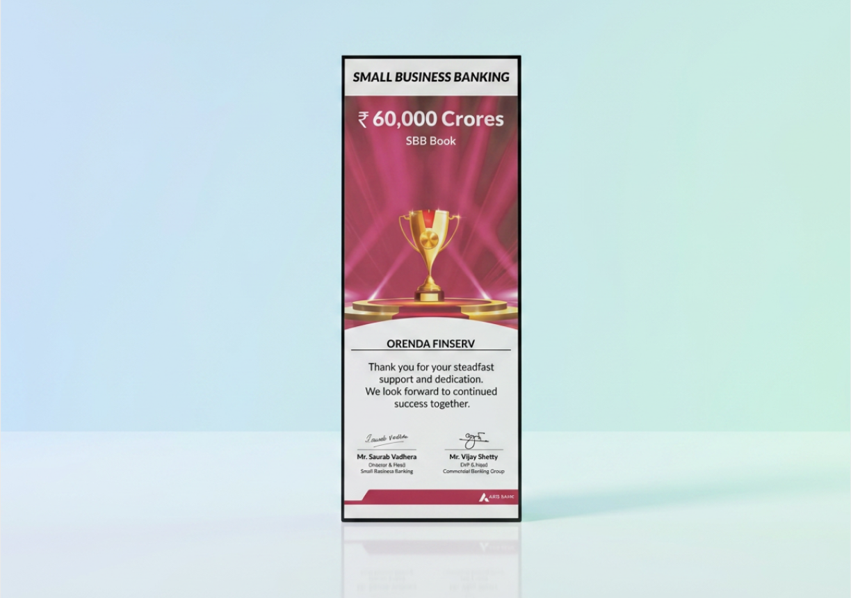 Recognised by Axis Bank for contributing to a ₹60,000 Crore Small Business Banking book.