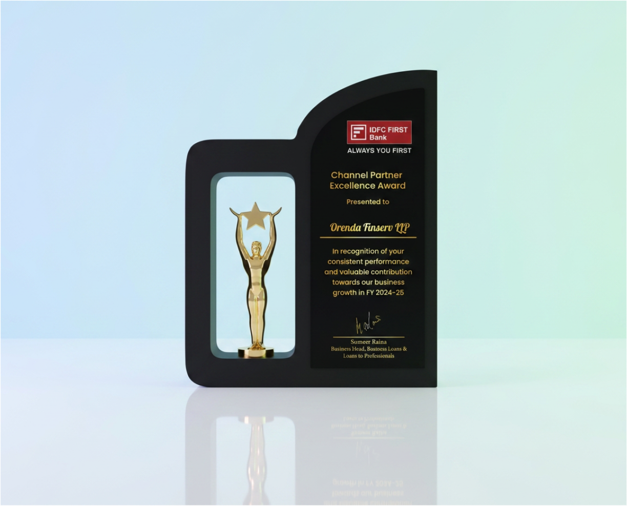 Channel Partner Excellence Award from IDFC First Bank for consistent performance in FY 2024-25.