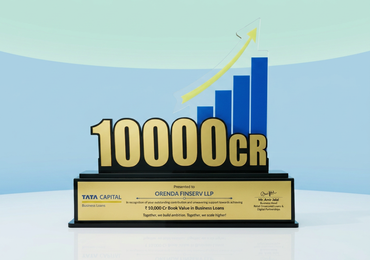 Felicitated by Tata Capital for reaching ₹10,000 Crore book value in business loans.